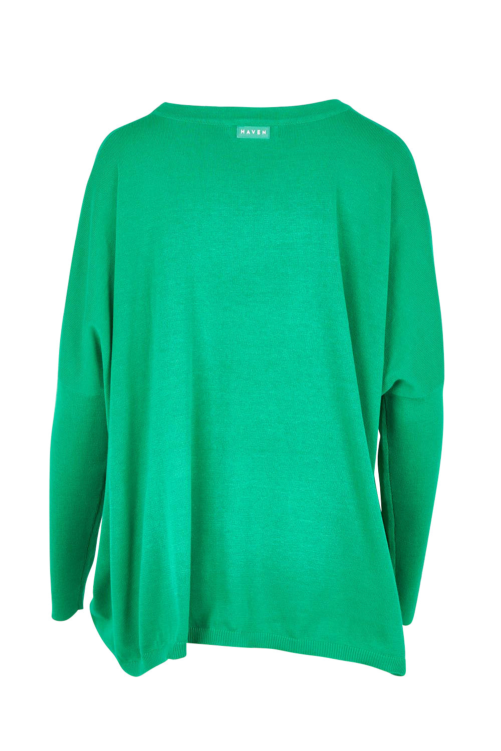 Product shot of the Haven Jumper in colour Oasis (Green), from the back