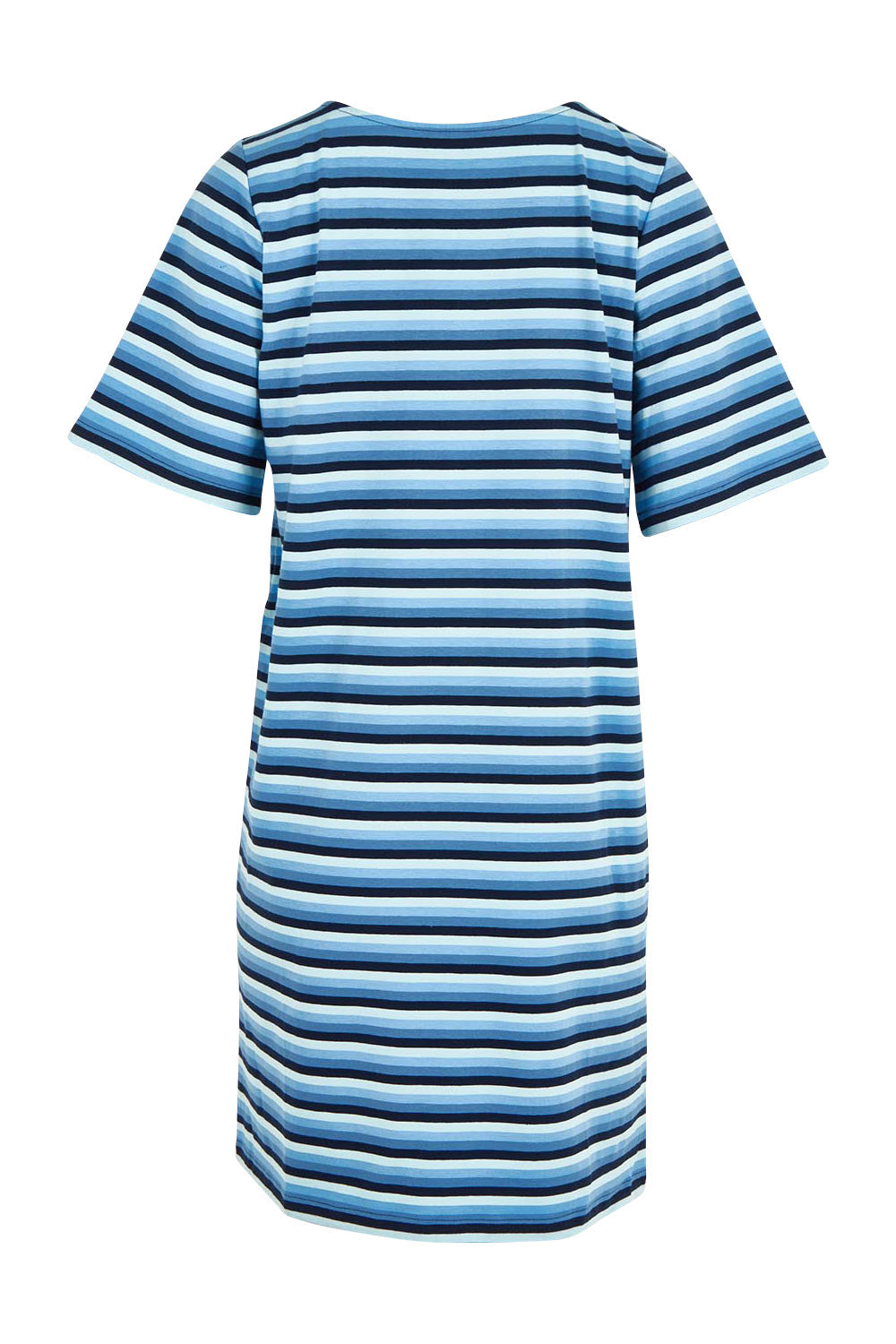 Product shot of the Limon Stripe Cotton Tshirt Dress in colour Indigo (Blue), from the back