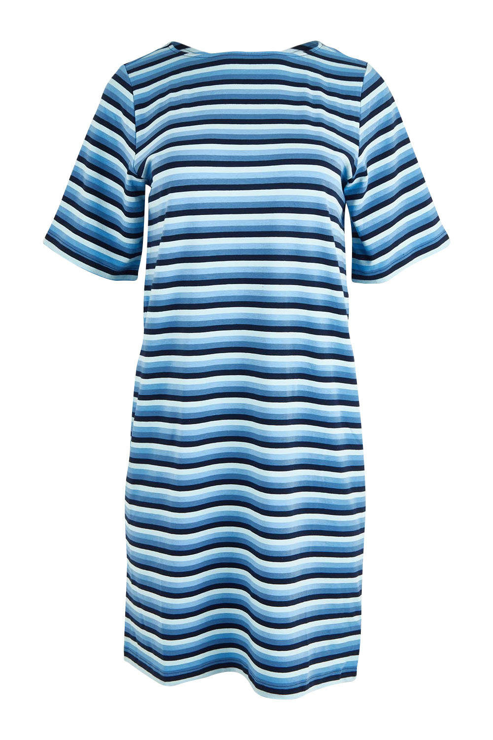 Product shot of the Limon Stripe Cotton Tshirt Dress in colour Indigo (Blue), from the back