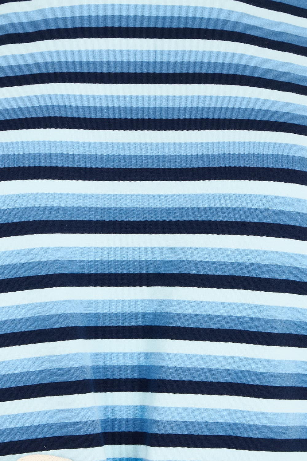 Product shot of the Limon Stripe Cotton Tshirt Dress in colour Indigo (Blue), detail