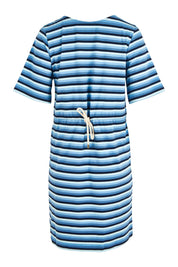 Product shot of the Limon Stripe Cotton Tshirt Dress in colour Indigo (Blue), from the front