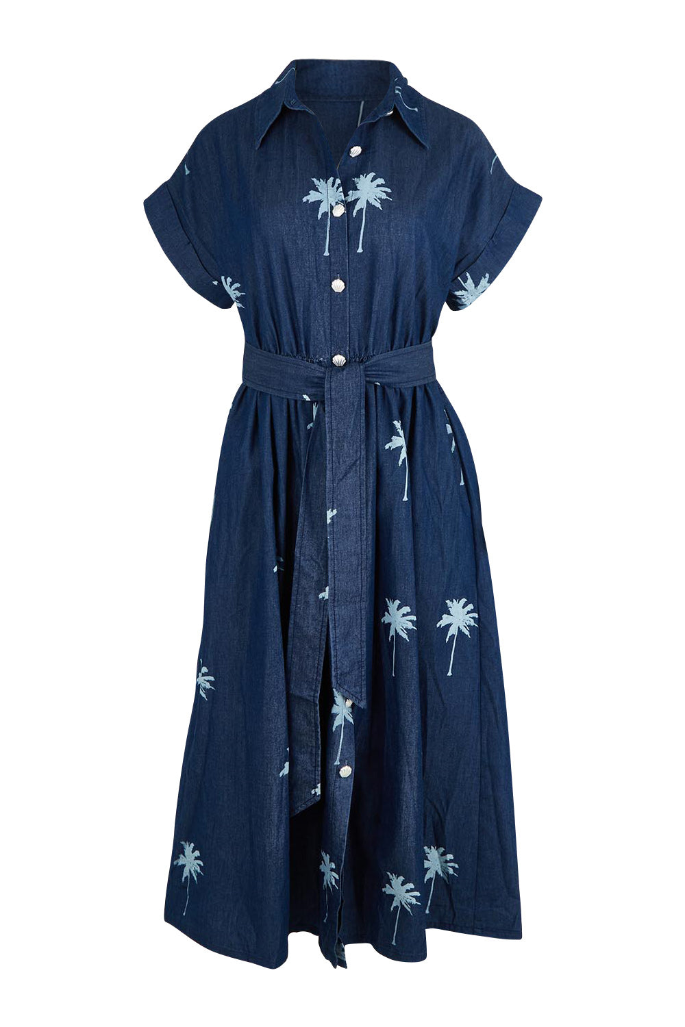 Product shot of the Montego Denim Shirt Dress in colour Indigo (Blue), from the front