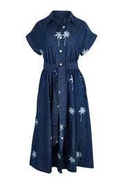 Product shot of the Montego Denim Shirt Dress in colour Indigo (Blue), from the front