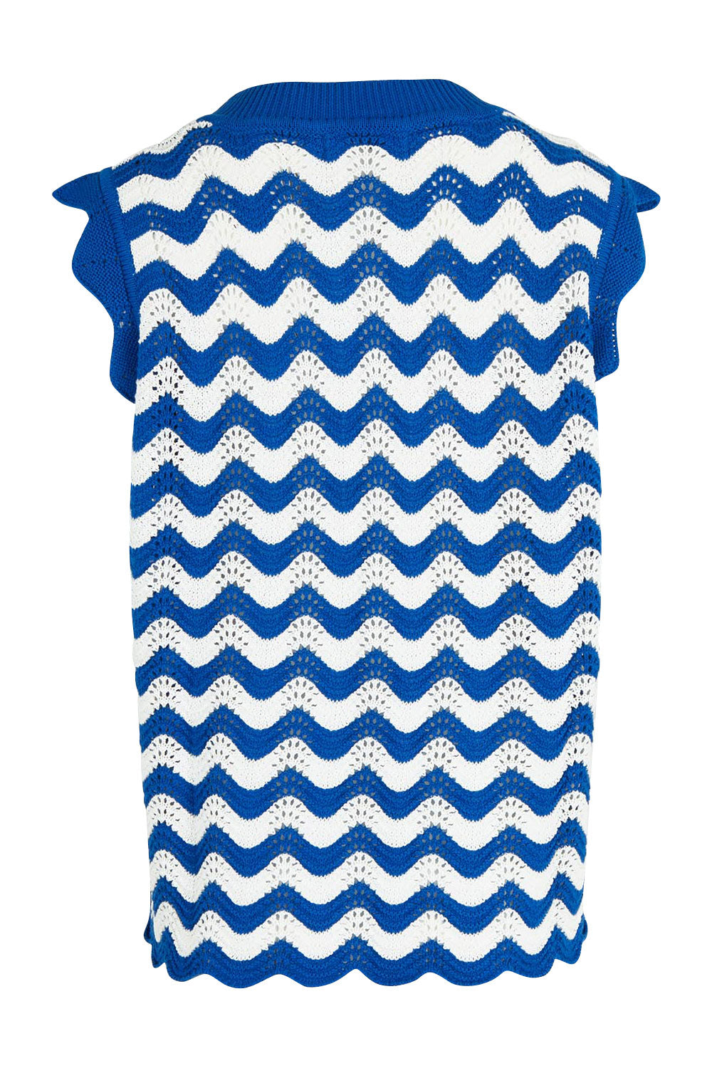 Product shot of the Jamaica Cotton Knit Top in colour Azul, from the back