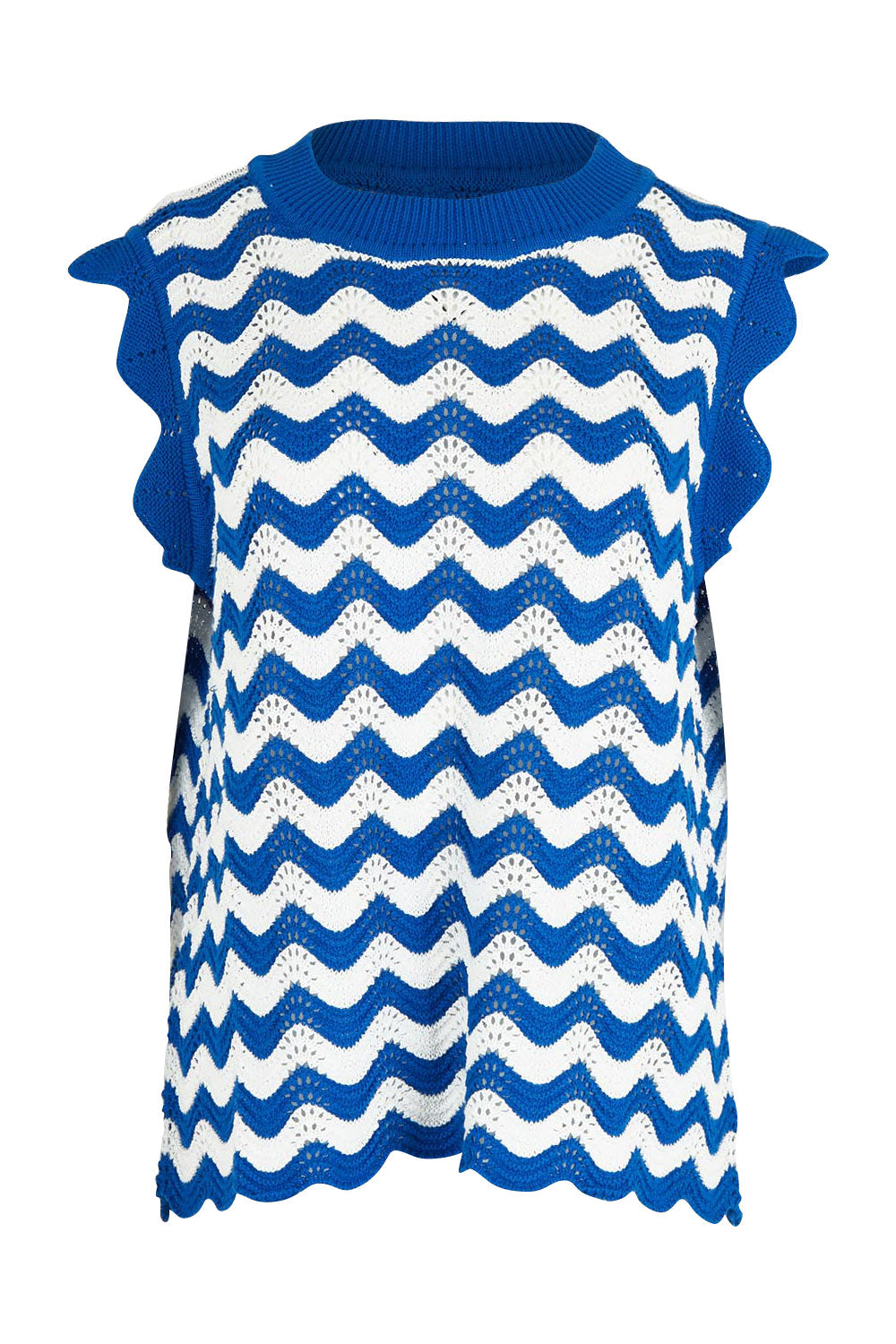 Product shot of the Jamaica Cotton Knit Top in colour Azul, from the front