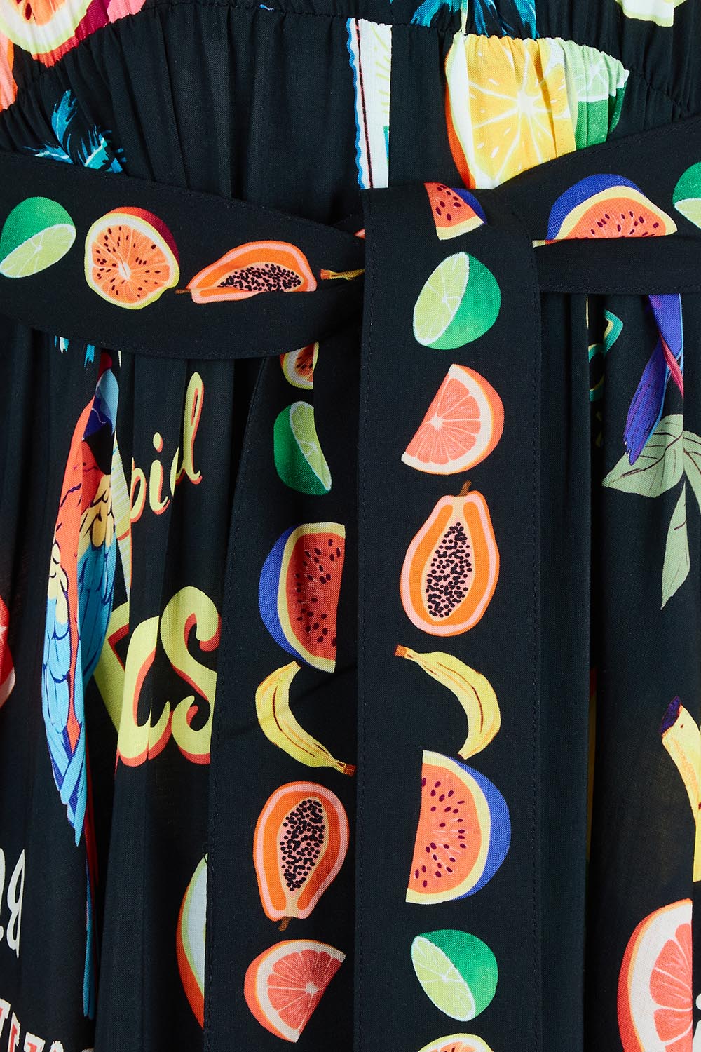 Product shot of the Cabana V Neck Maxi Dress in colour Brasilblk (Black), detail