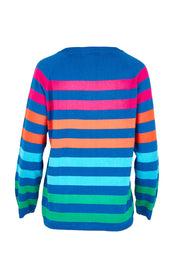 Product shot of the Vermont Stripe Jumper in colour Cobalt, from the back