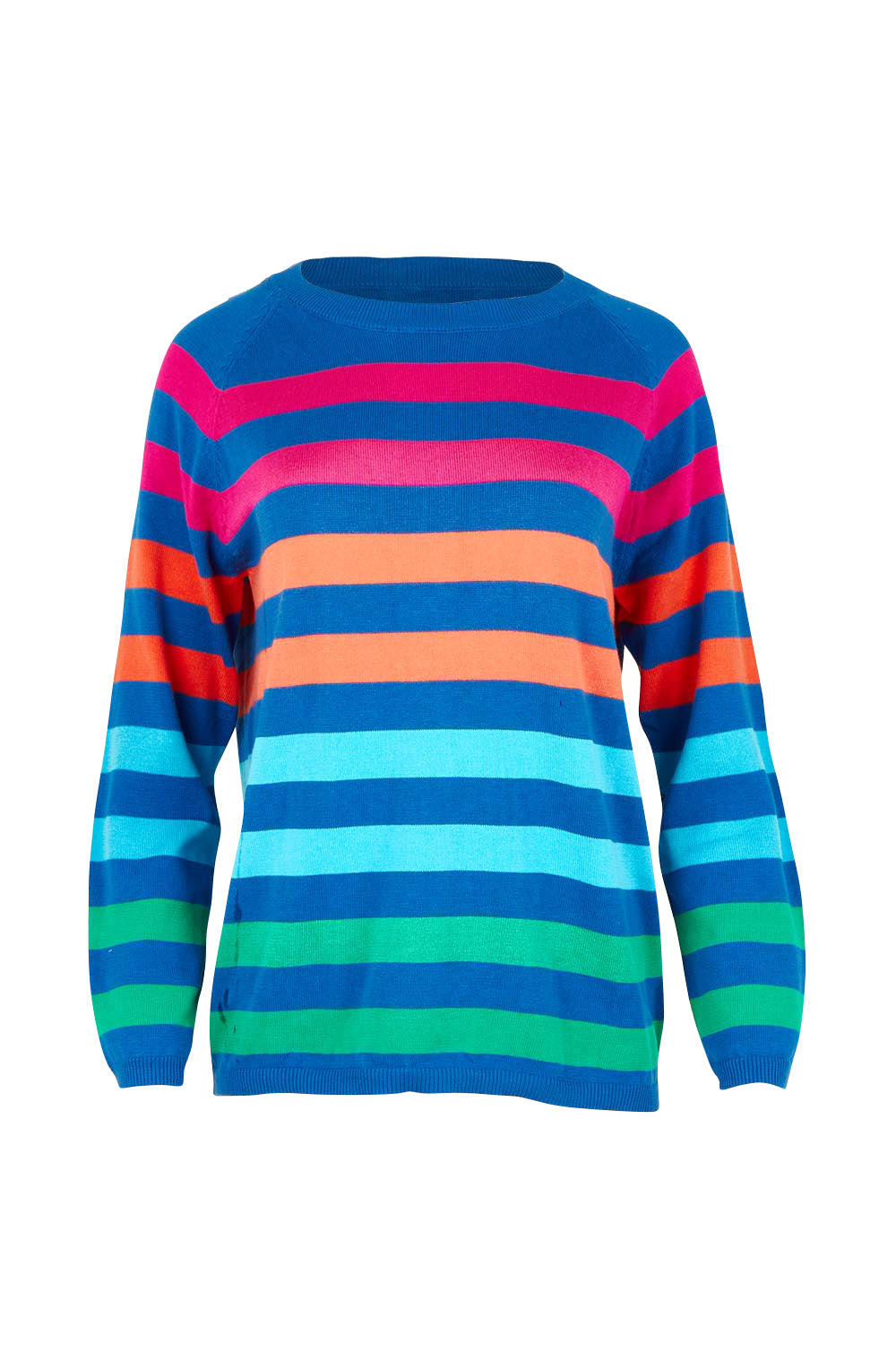 Product shot of the Vermont Stripe Jumper in colour Cobalt, from the front