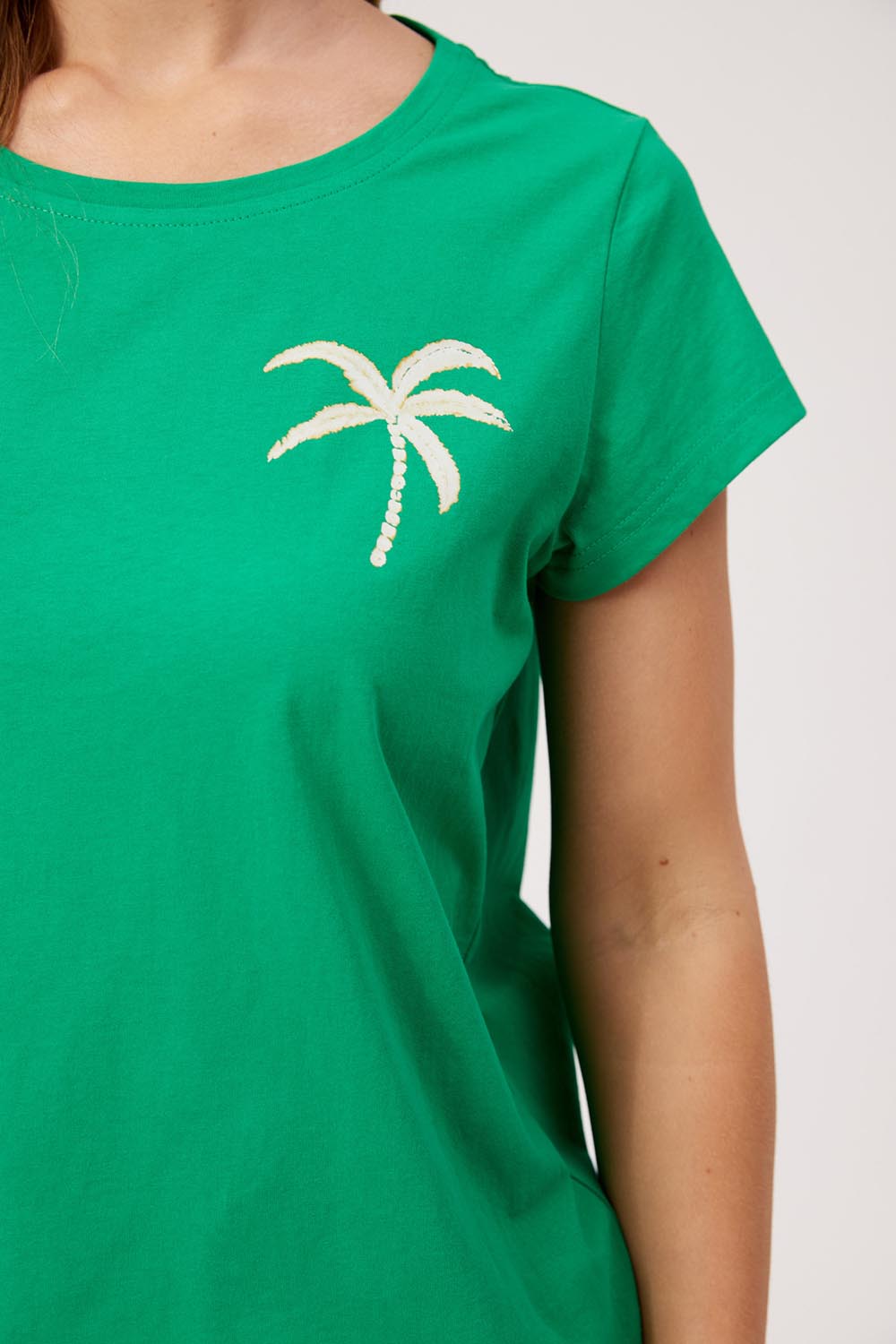 Model Genericm wearing size sample of the Congo Graphic Tee – Green in colour Green, in a cropped view