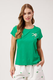 Model Genericm wearing size sample of the Congo Graphic Tee – Green in colour Green, in a cropped view