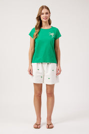 Model Genericm wearing size sample of the Congo Graphic Tee – Green in colour Green, from the front