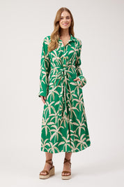 Model Genericm wearing size sample of the Congo Midi Shirt Dress – Palm in colour Palm, from the front