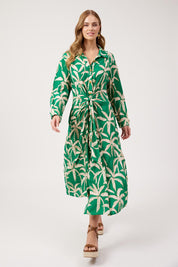 Model Genericm wearing size sample of the Congo Midi Shirt Dress – Palm in colour Palm, from the front