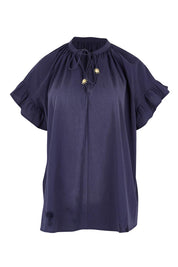 Product shot of the Crete Top – Navy in colour Navy, from the front