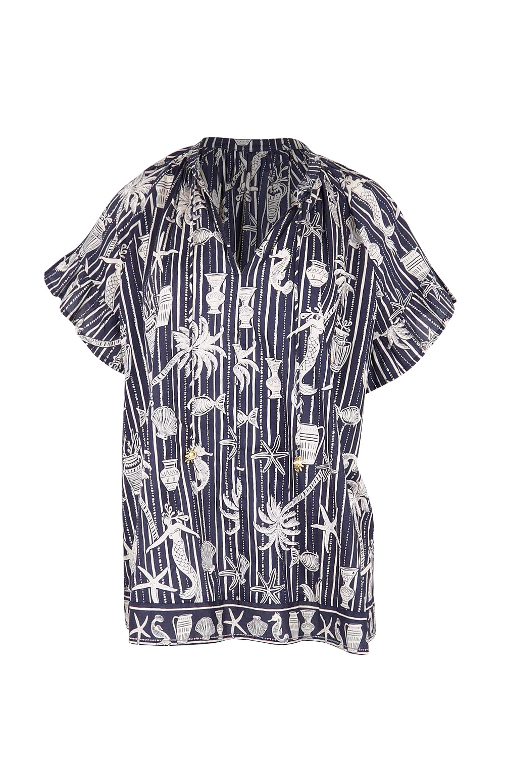Product shot of the Crete Top – Sea in colour Sea, from the front
