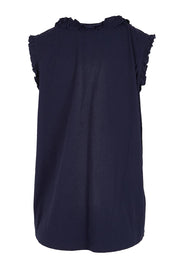 Product shot of the Athens Frill Tank – Navy in colour Navy, from the back