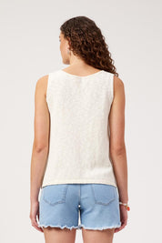 Model Genericm wearing size sample of the Olympus Applique Tank – Sand in colour Sand, from the back