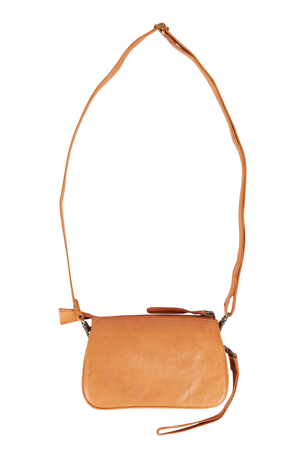 Product shot of the Brag Leather Crossbody Bag in colour Tan, from the front