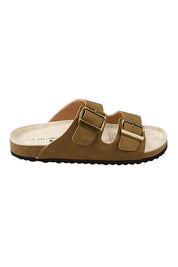Product shot of the Ibiza Slide - Taupe in colour Taupe, from the front