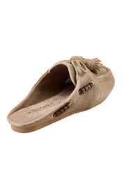 Product shot of the Kora Suede Leather Slide - Natural in colour Natural, from the back