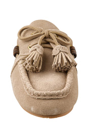 Product shot of the Kora Suede Leather Slide - Natural in colour Natural, showing detail