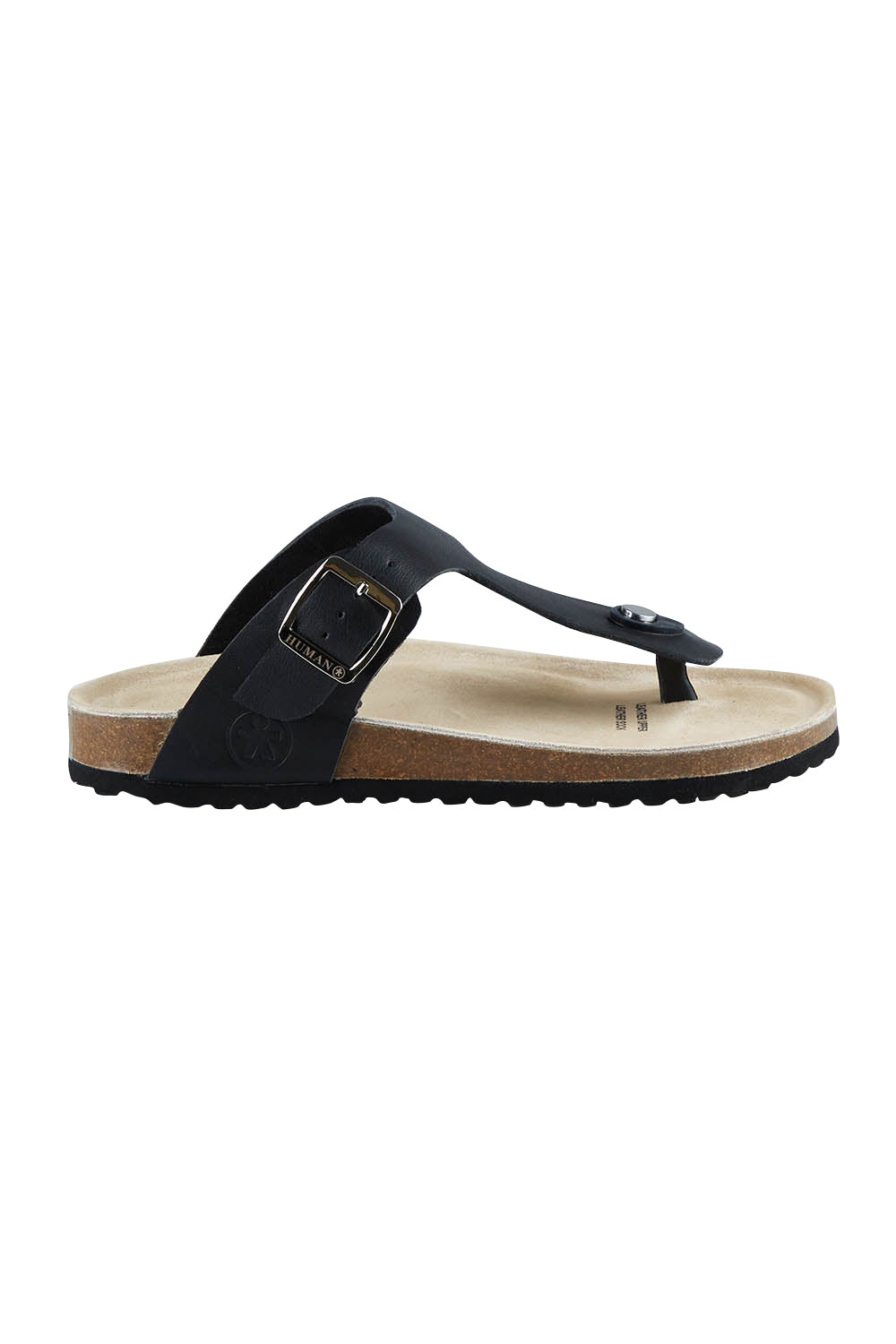 Product shot of the Life Leather Slide in colour Black (Black), from the front