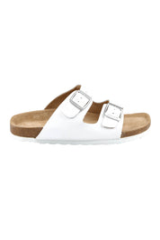 Product shot of the Lynx Leather Slide Sandal in colour White (White), from the front
