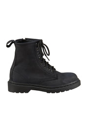 Product shot of the Porto Lace Up Leather Boot in colour Blackcrazy (Black), from the front