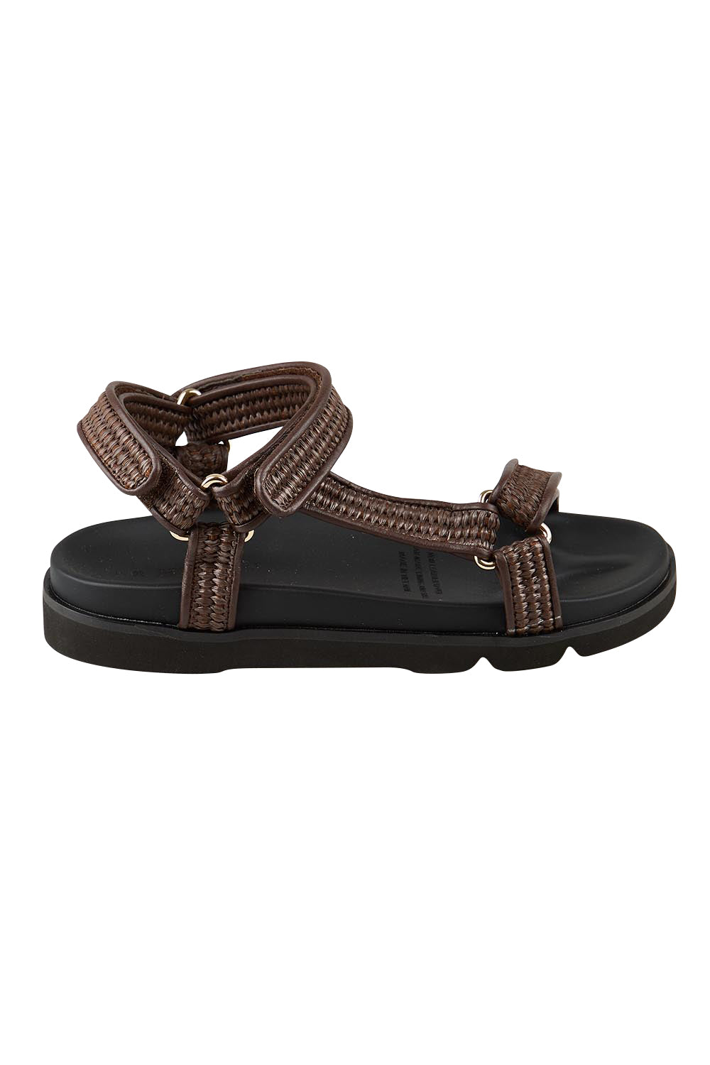 Product shot of the Reva Sandal - Chocolate in colour Chocolate, from the front