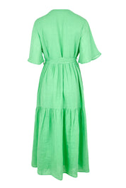 Product shot of the Lynwood Linen Dress in colour Apple (Green), from the back