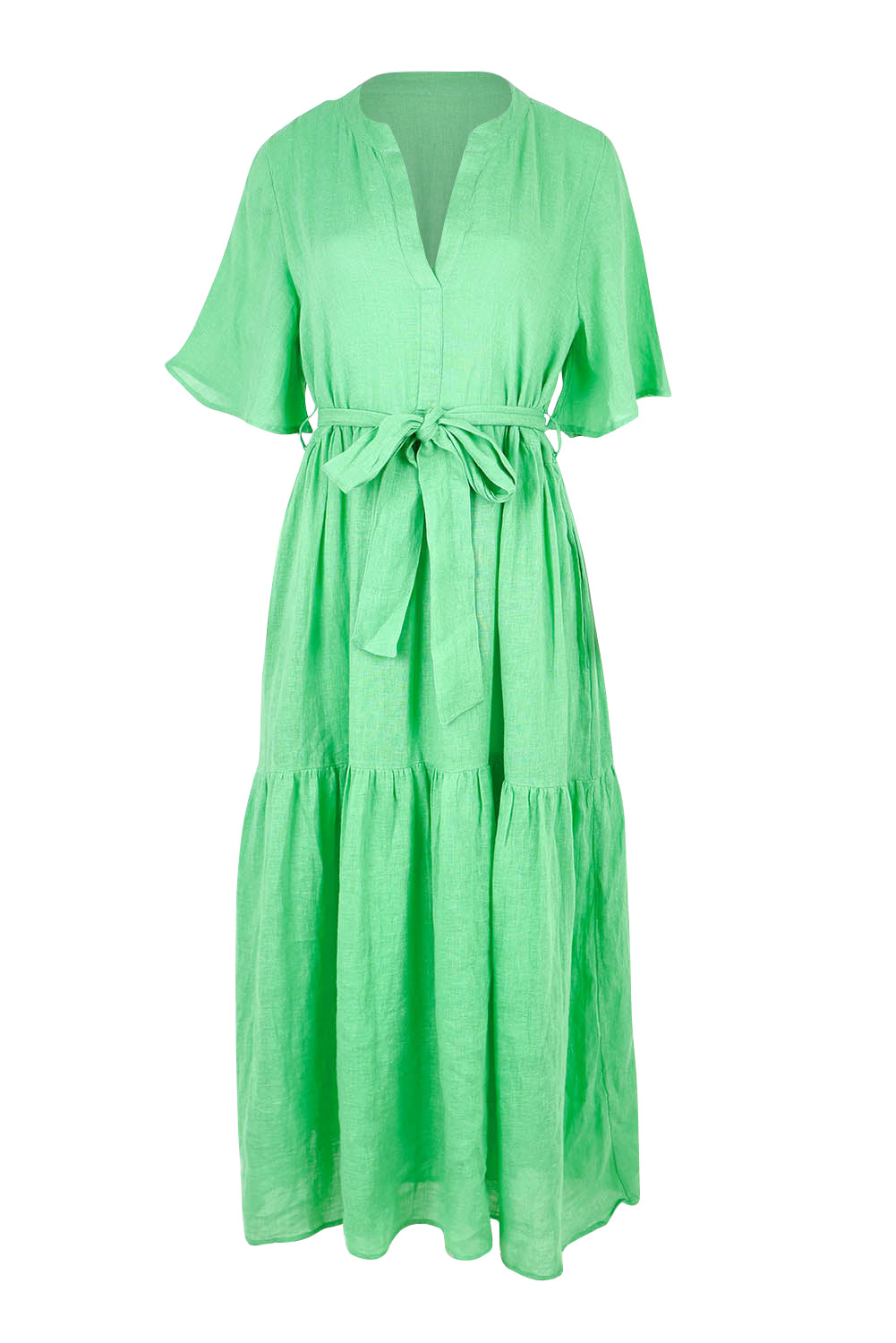 Product shot of the Lynwood Linen Dress in colour Apple (Green), from the front