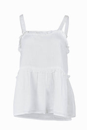 Product shot of the Alita Linen Top in colour White (White), from the front
