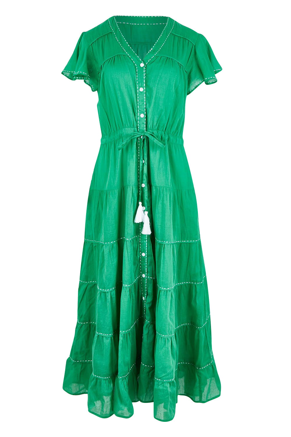 Product shot of the Delilah Cotton Dress in colour Jadegreen (Green), from the front