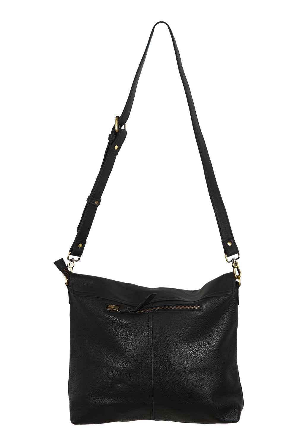 Product shot of the Leather Messenger Bag in colour Black (Black), from the back