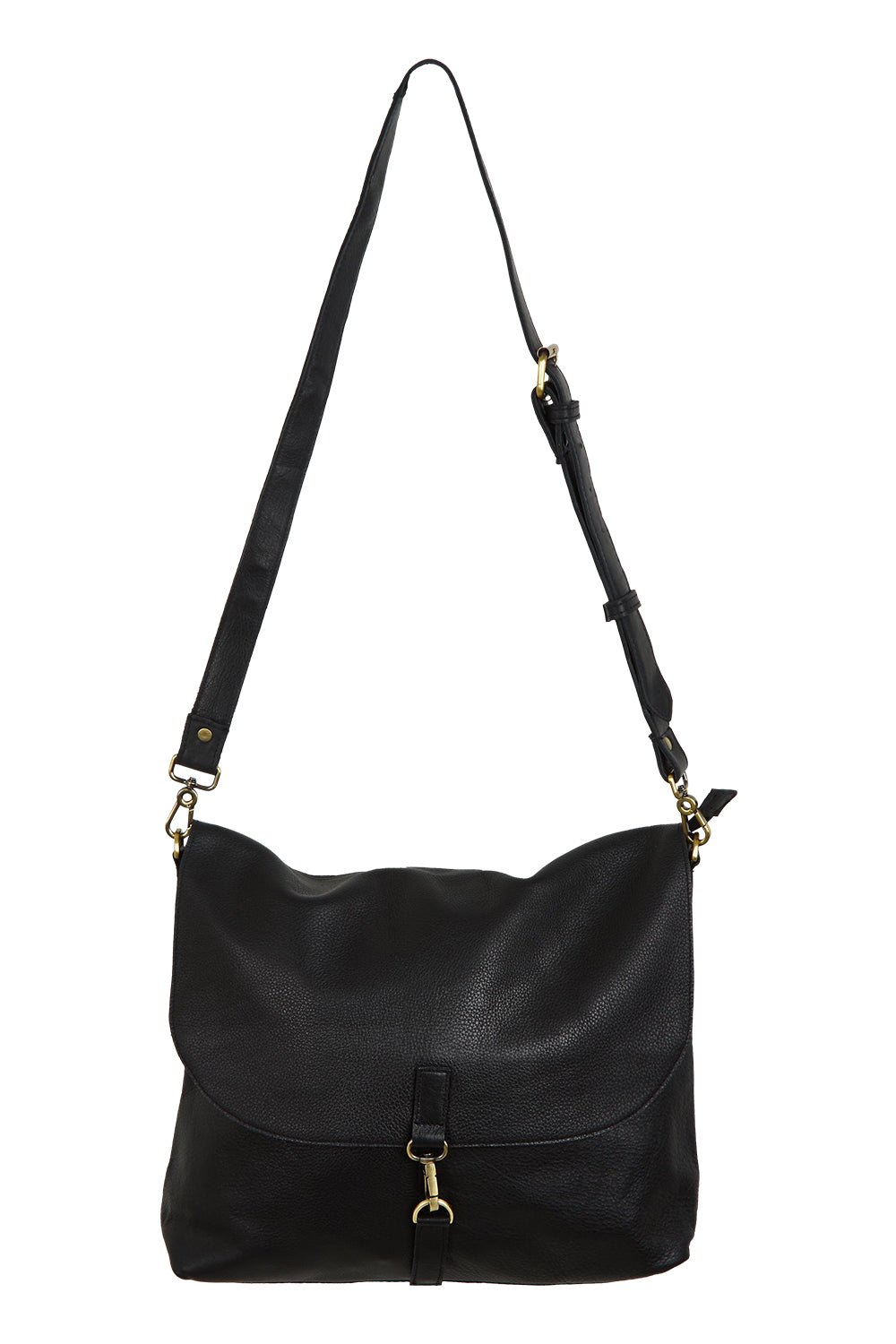 Product shot of the Leather Messenger Bag in colour Black (Black), from the front