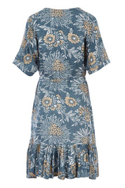 Product shot of the Boardwalk Dress in colour Havana (Blue), from the back
