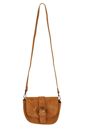 Product shot of the Caraway Suede Crossbody Bag in colour Tan, from the front