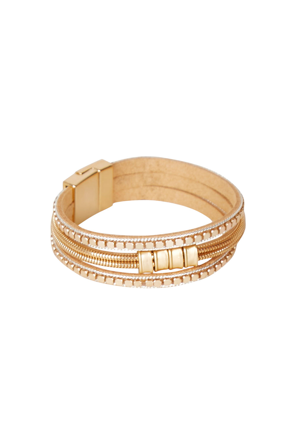 Product shot of the City Scape Bracelet in colour Gold (Metallics), from the front