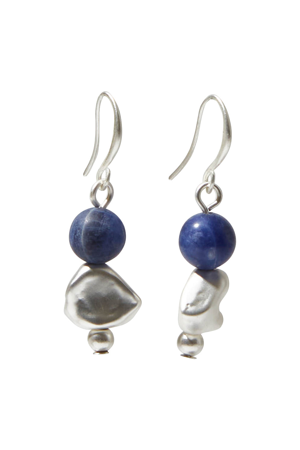Product shot of the Binnie Earrings in colour Navysilv (Blue), from the front
