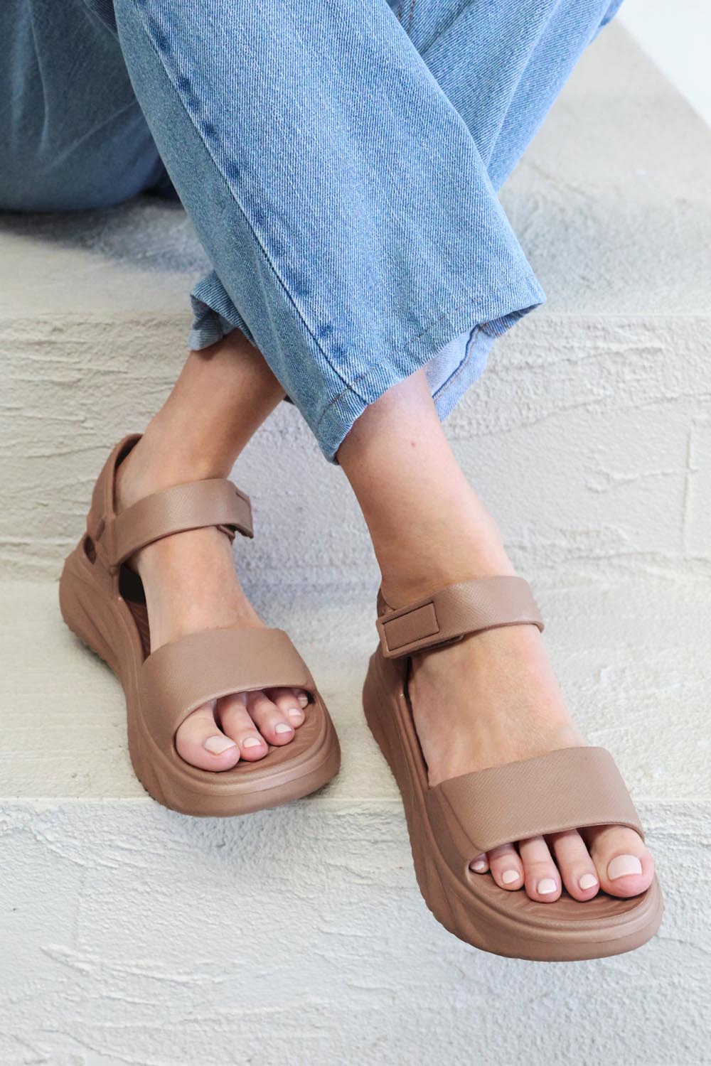 Product shot of the Cloud Nine Eva Sandal - Natural in colour Natural, from the front