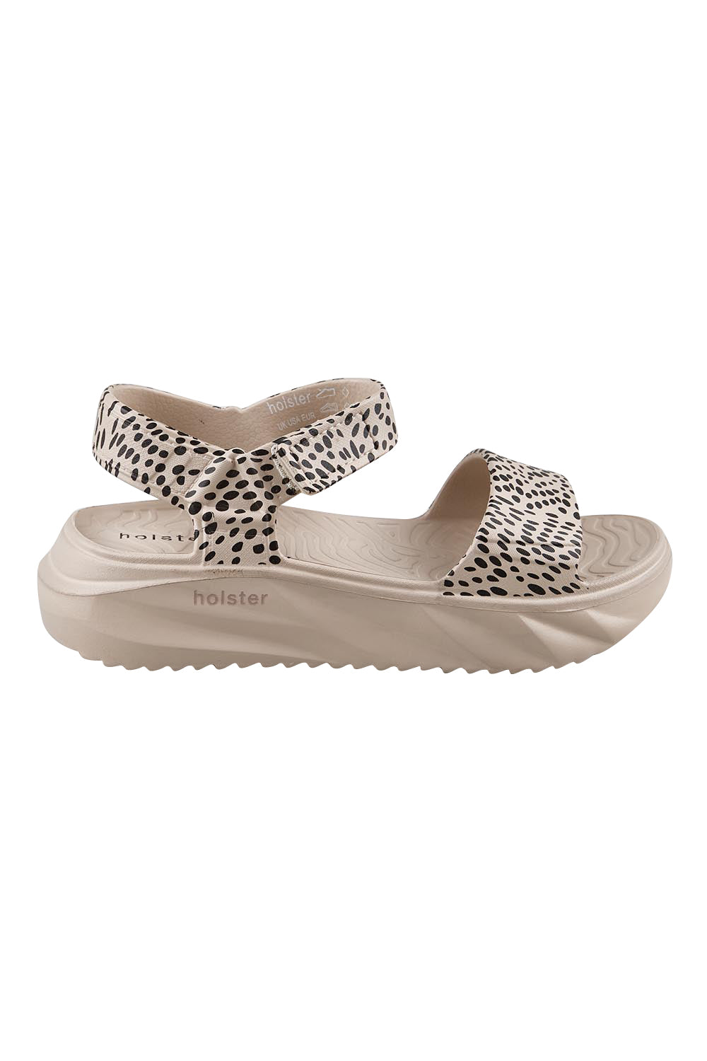 Product shot of the Cloud Safari EVA Sandal - Sandcheetah in colour Sandcheetah, from the front