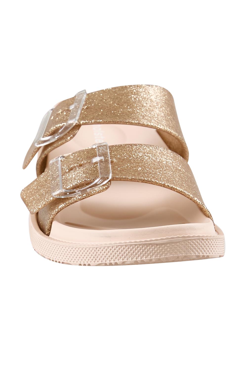 Product shot of the Soleshimmer Slide - Goldglitter in colour Goldglitter, showing detail