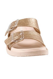Product shot of the Soleshimmer Slide - Goldglitter in colour Goldglitter, showing detail