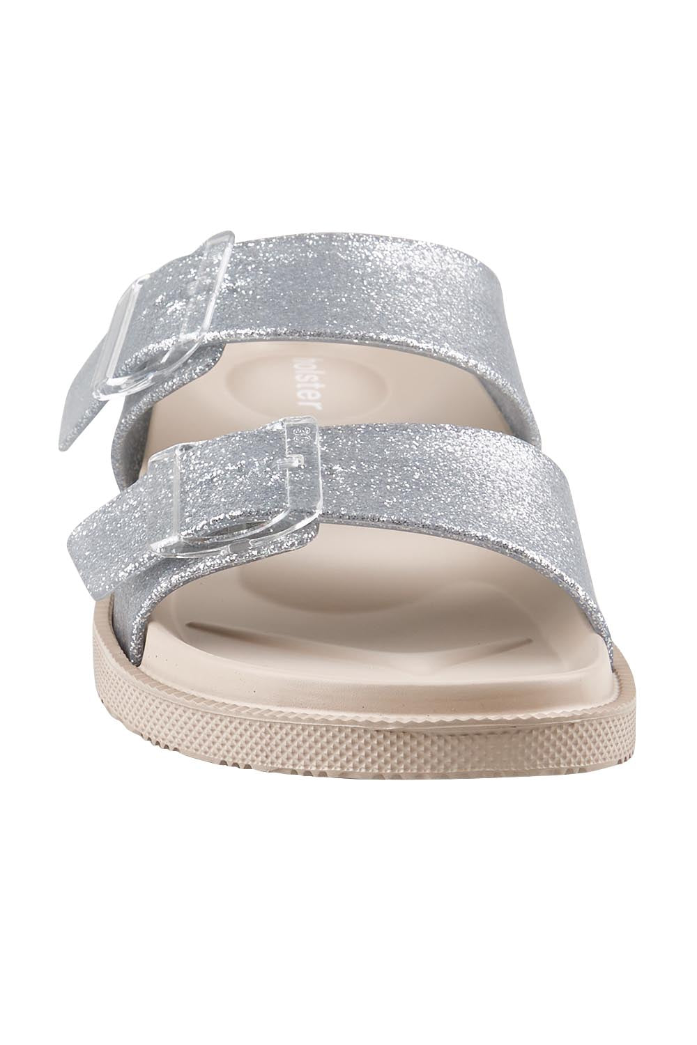 Product shot of the Soleshimmer Slide - Silverglitter in colour Silverglitter, showing detail