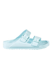Product shot of the Sundreamer EVA Slide in colour Aqua (Blue), from the front