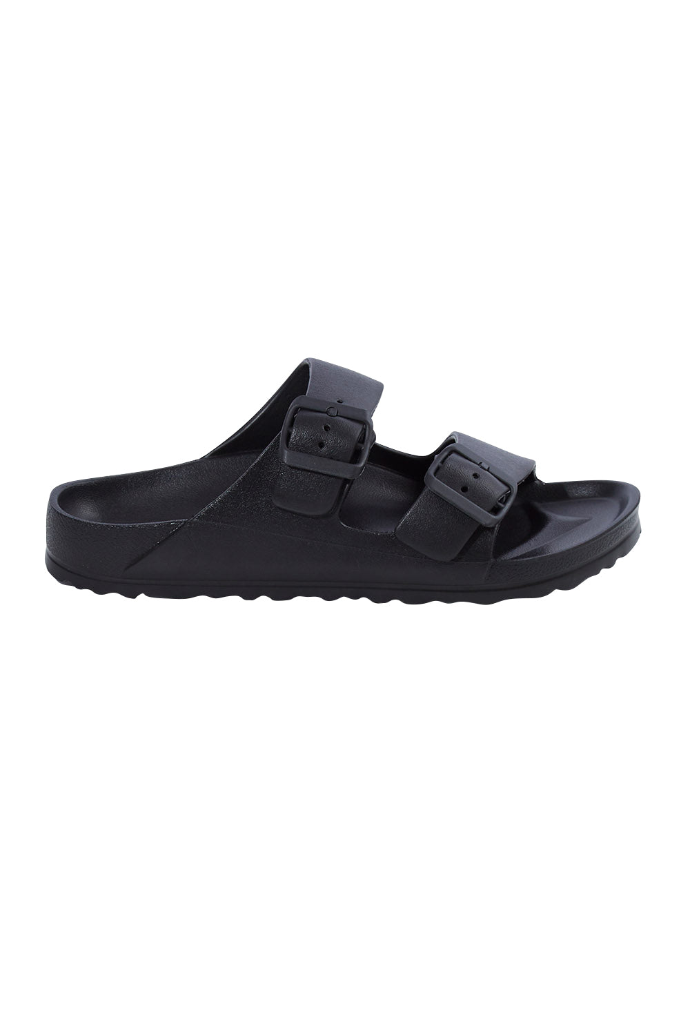 Product shot of the Sundreamer EVA Slide in colour Black (Black), from the front