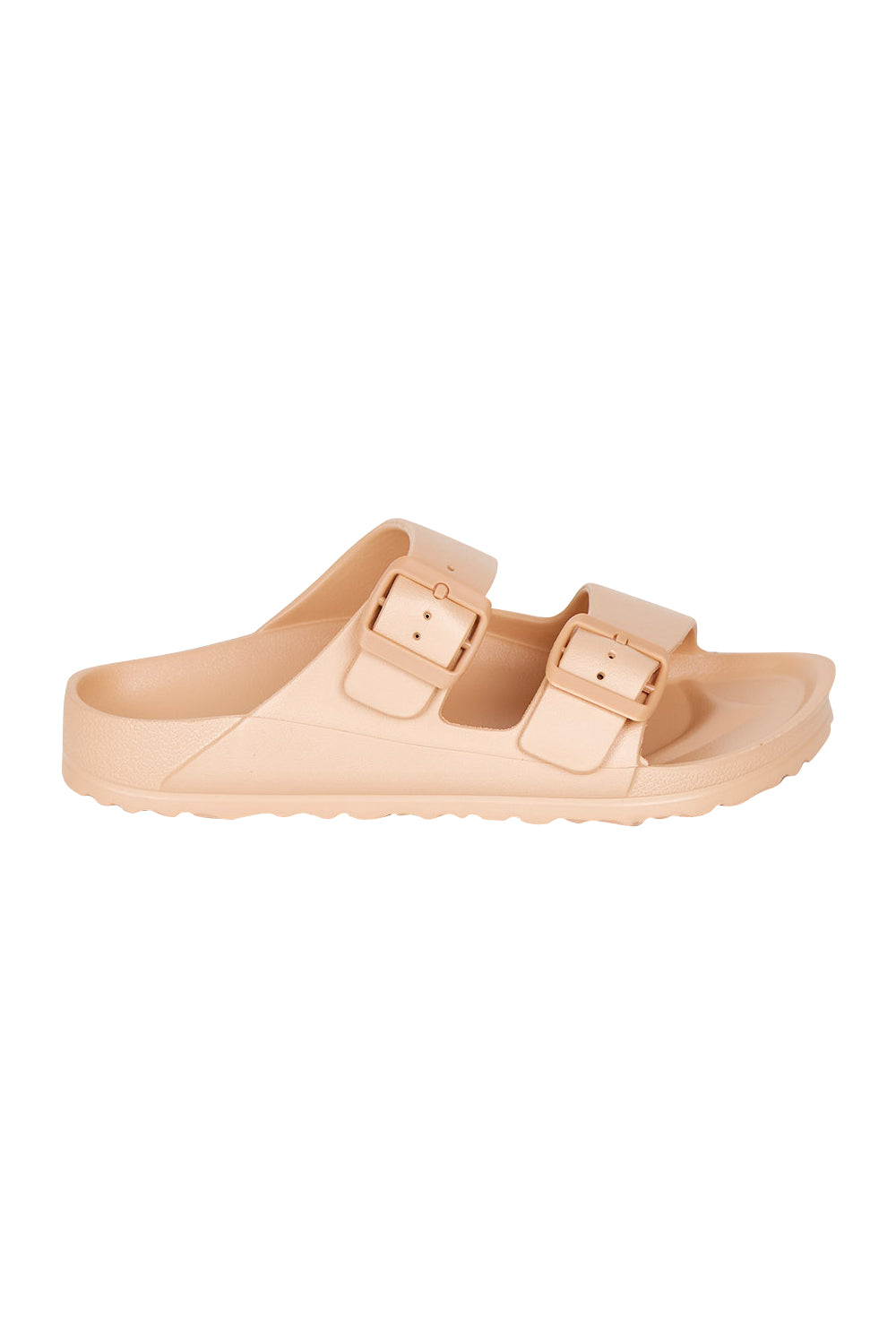 Product shot of the Sundreamer EVA Slide in colour Tan, from the front