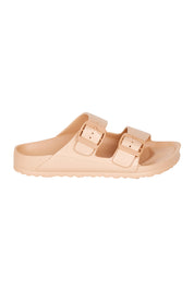 Product shot of the Sundreamer EVA Slide in colour Tan, from the front