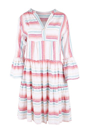 Product shot of the Otway Dress in colour Candystrip (Pink), from the front