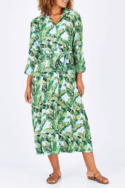 Model Summer wearing size S of the Patsy Dress in colour PapBlue (Blue), from the front, cropped image